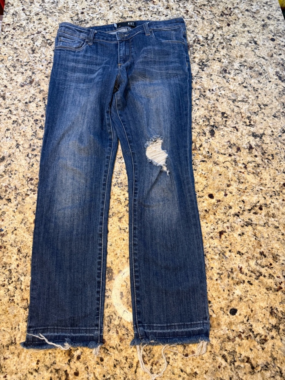 Kut from the Kloth Women’s Dark Blue Distressed Straight Jeans